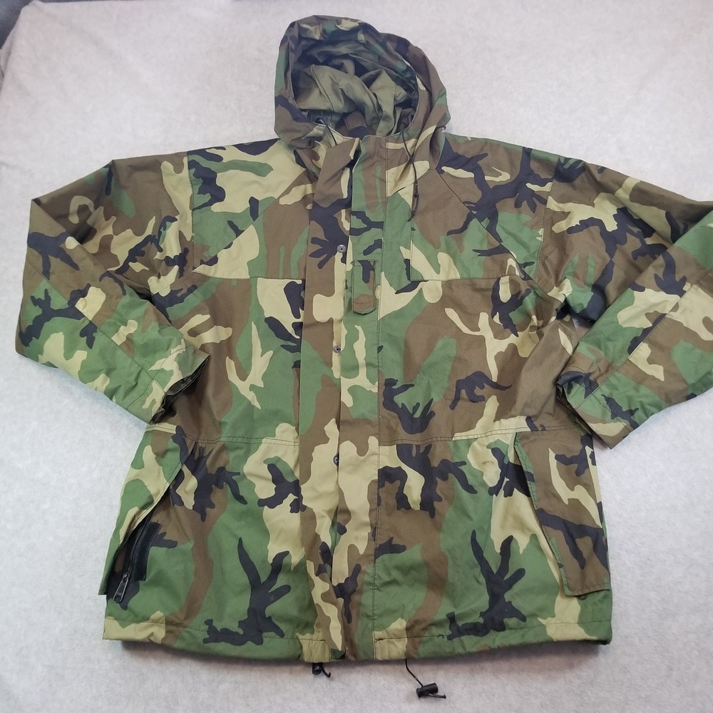 VTG Brigade Quartermasters Jacket Mens Large Camo Gore-Tex Hooded Parka USA 90s